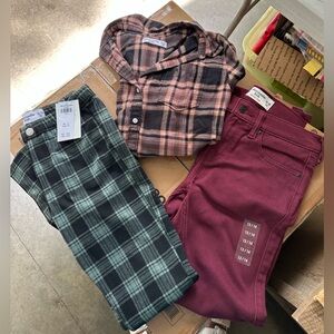 Abercrombie Kids Plaid Shirt and Pants Set - orange, black, Green, Burgundy